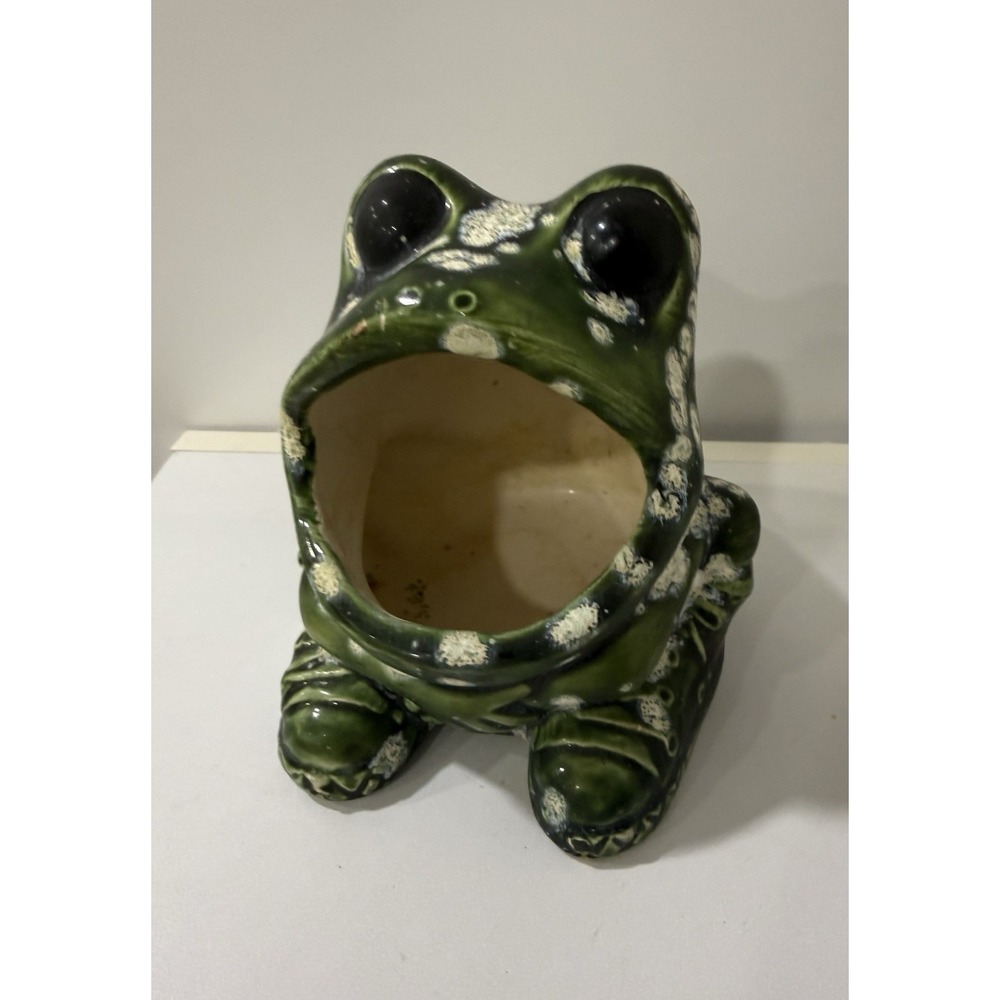 Vintage 1970s Handmade Ceramic Green Speckled Frog Kitchen Sponge Holder